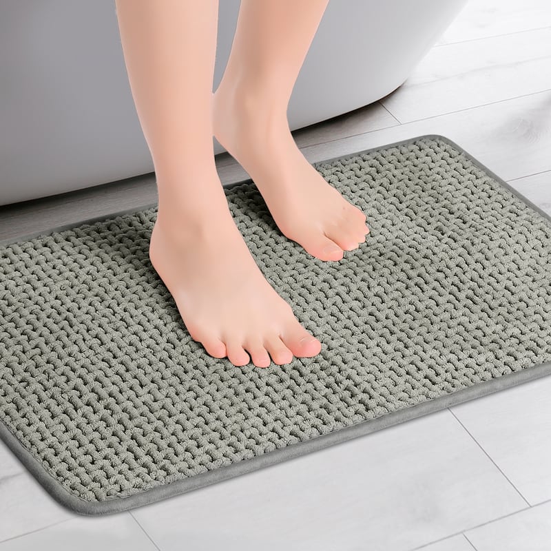 Chenille Bathroom Rugs, Non Slip Bath Mat Carpet for Bathroom Floor, Shower - Grey