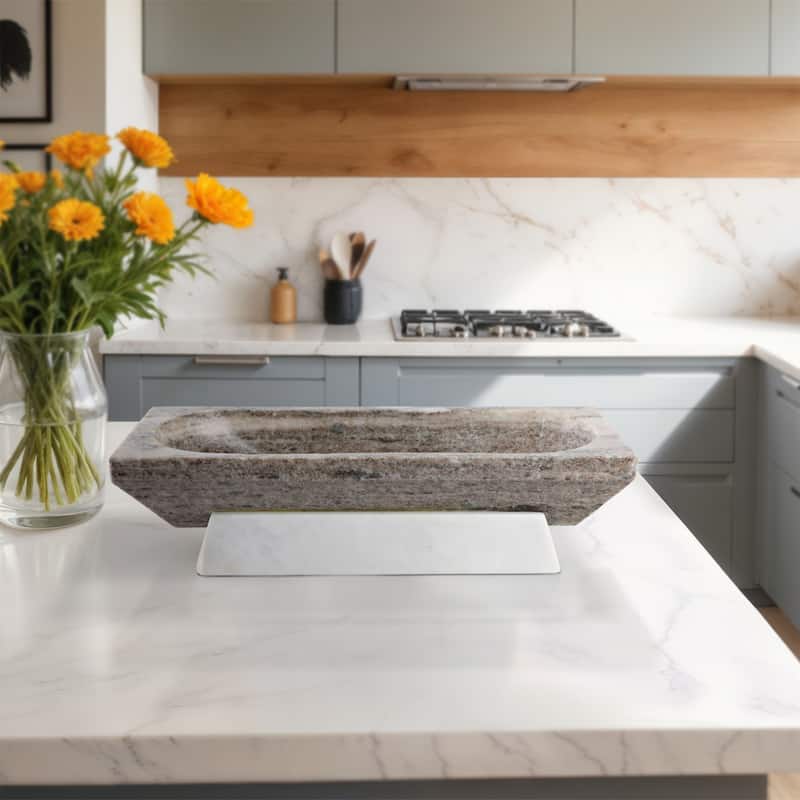 Stone Marble Decorative Bowl Design Casual Home Decor - Ivory - 18" x 6" x 5" - 18" x 6" x 5" - Ivory/ Tan