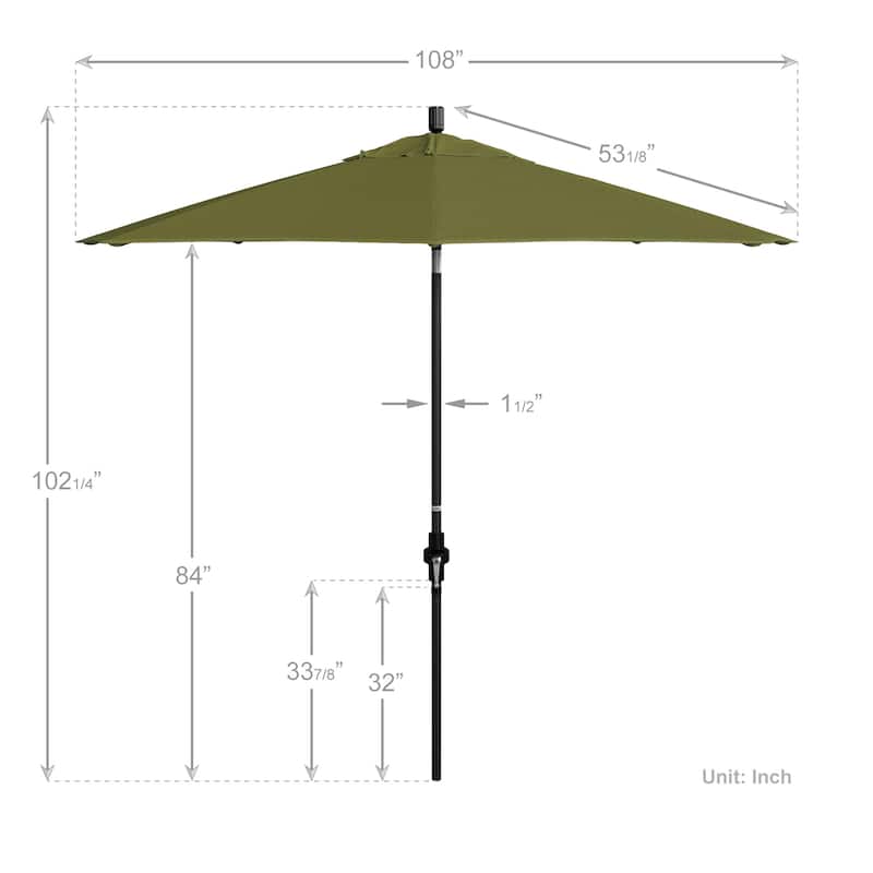 California Umbrella 9' Rd Golden State Series Patio Umbrella Black Aluminum Frame Crank Lift Collar Tilt Pacifica Pacific Blue