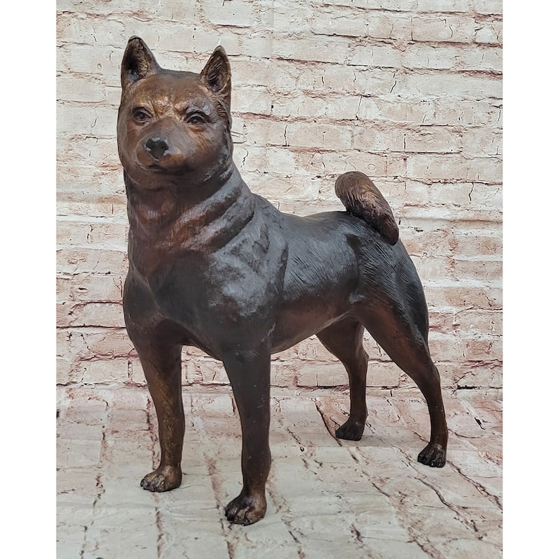 Shiba Inu Puppy Imitative Dog Bronze Sculpture Statue Figurine Collectible Art