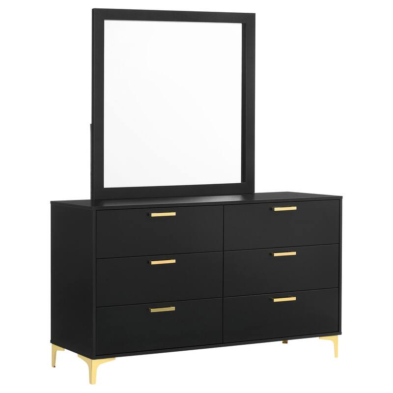 6-Drawer Black Dresser and Mirror Set with Smooth Glide Drawers, Modern Styling, and Spacious Bedroom Storage