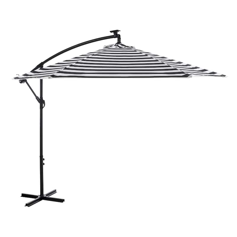 Glam 10-foot Solar LED & UV 50+ Cantilever Umbrella (No Base) - Black Stripes