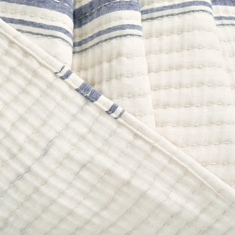 Lush Decor Farmhouse Stripe Kantha Pick Stitch Yarn Dyed Cotton Woven Throw Blanket
