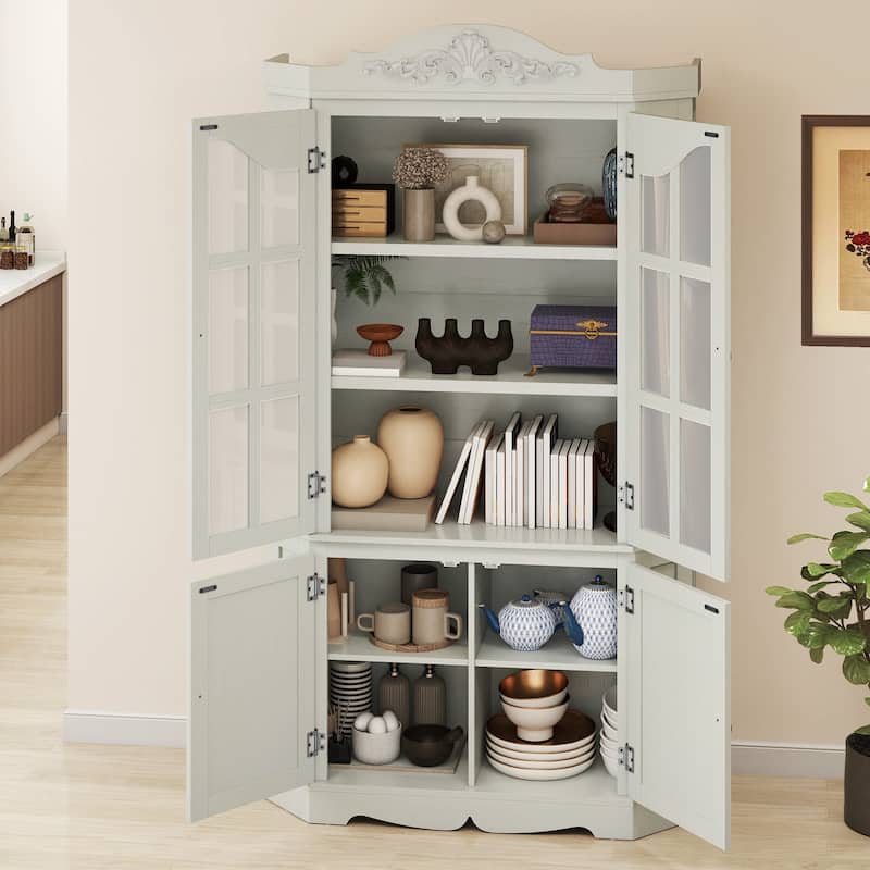 70.8 Inch Tall Hexagon Farmhouse Glass Display Cabinet with Adjustable Shelves