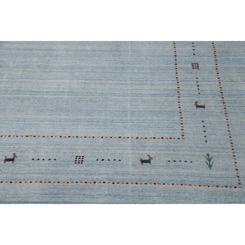 Hand Knotted Oriental 100% Wool Carpet Tribal Animal Pictorial Navy Blue & Blues Gabbeh Area Rug - 9' 0'' X 9' 1''