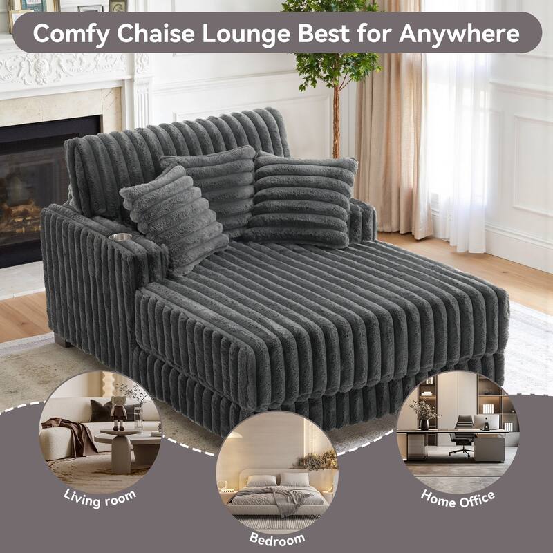 41.7" W Upholstered Plush Corduroy Chaise Lounge with Pillows