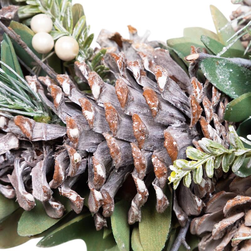 Frosted Pinecone and Wooden Petals Artificial Christmas Wreath -14" - Unlit