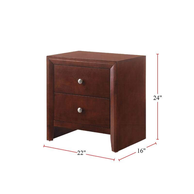 2 Drawers Nightstand in Brown Cherry Finish