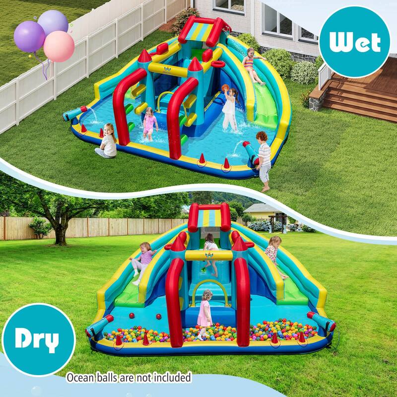 Costway Inflatable Water Park with Climbing Wall Splash Pool Water - Multi-Colored