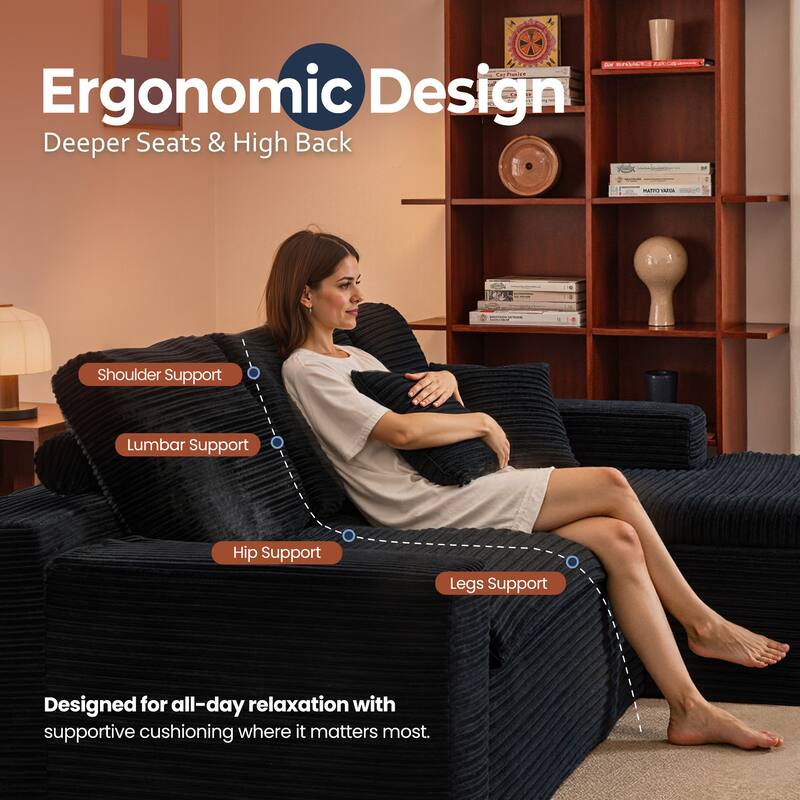 HOOOWOOO Upholstered Fabric Sectional Sofa Couch with Chaise