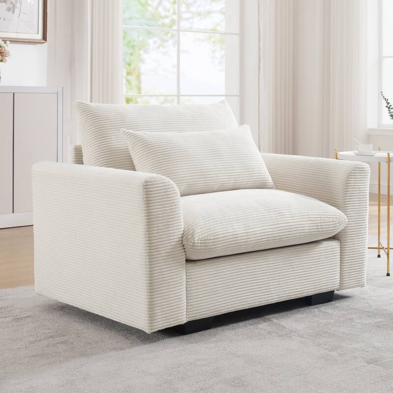 Corduroy Deep Seat Single Sofa with Lumbar Pillow