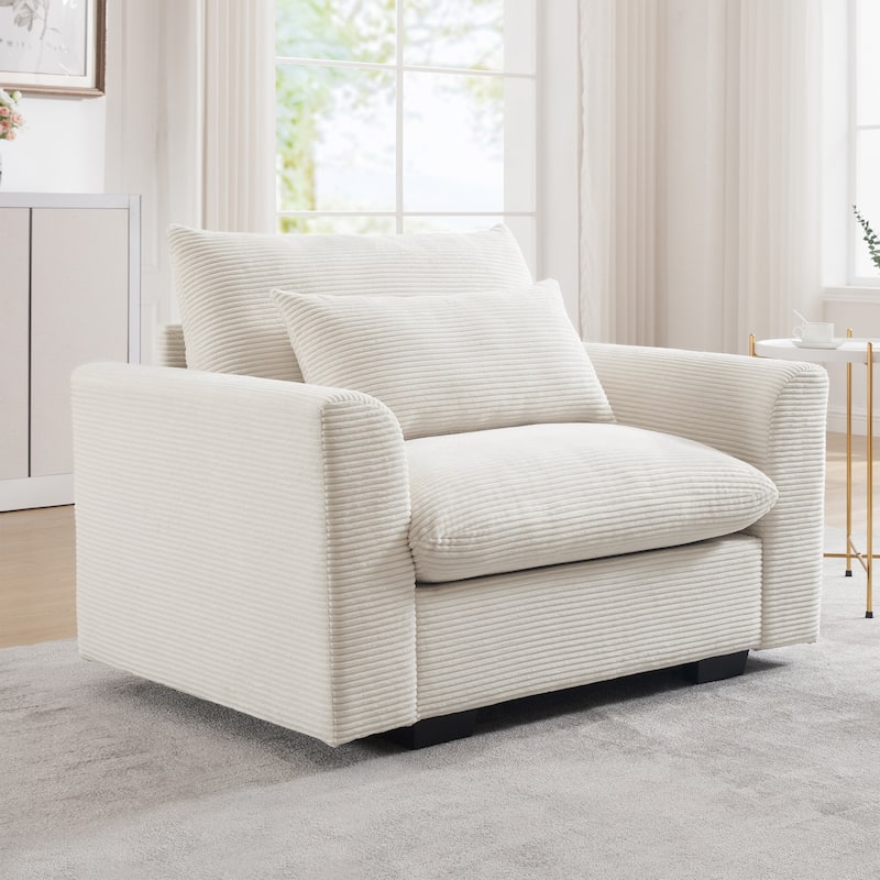 Corduroy Single Sofa Chair, Oversized Deep Seat Accent Couch Chair, Single Chair with Waist Pillow for Living Room, Bedroom