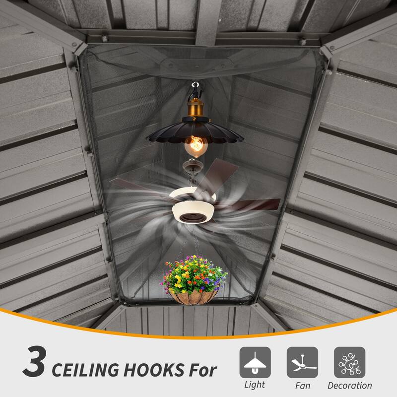 8' x 10' Permanent Metal Gazebo with Double Roof, Curtains, and Netting for Outdoor Gatherings