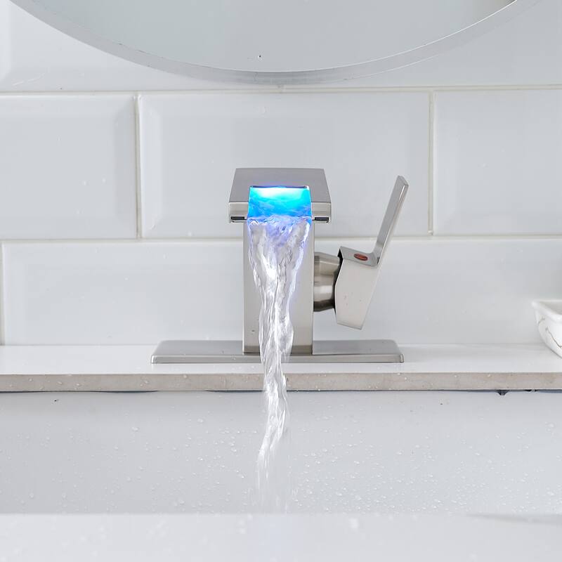Modern Single-Handle Waterfall LED Bathroom Sink Faucet with Deck Plate