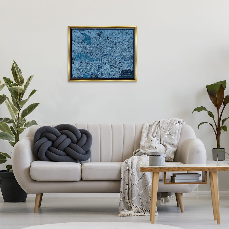Stupell Blue Detailed London Map Framed Floater Canvas Wall Art Design By Phillipa Katz