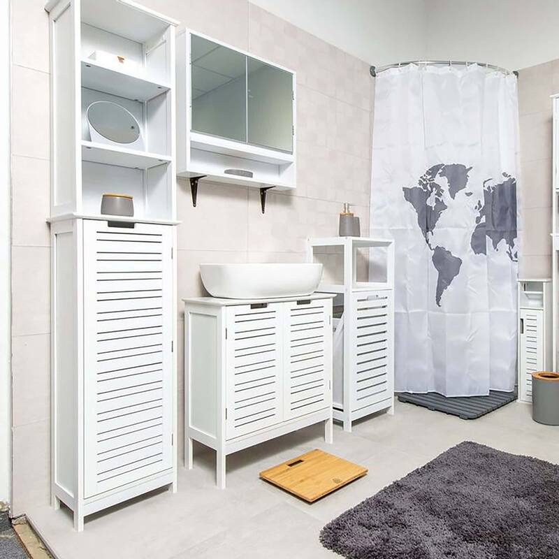 Miami White Bathroom Linen Storage Cabinet Vented Door and Drawer - 14.7"L x 11.13"W x 32.12"H