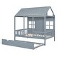 preview thumbnail 7 of 11, Full Size Wood House Bed with Twin Size Trundle, Wooden Daybed in Gray