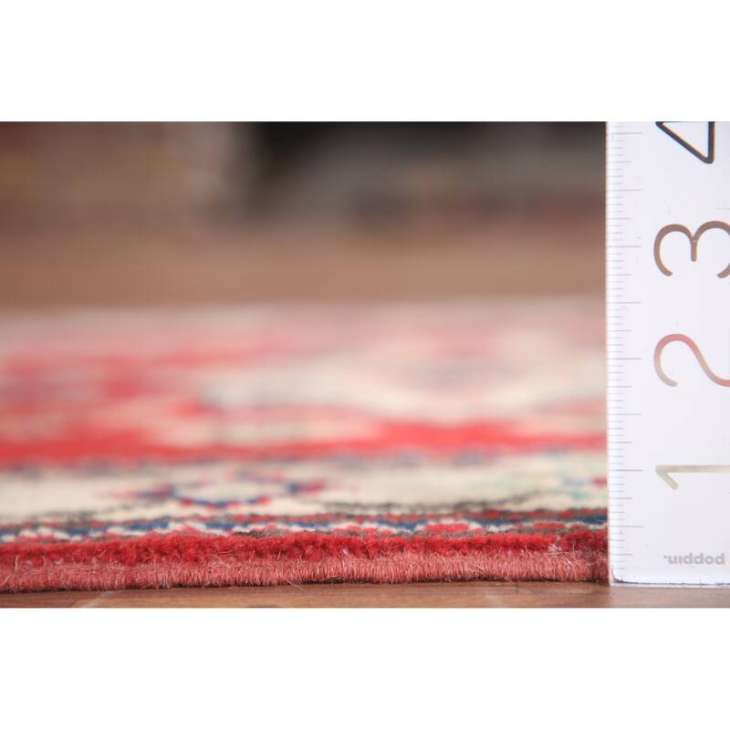 Hand Knotted Oriental 100% Wool Carpet Traditional Geometric Red Kazak Runner Rug - 9' 3'' X 2' 9''