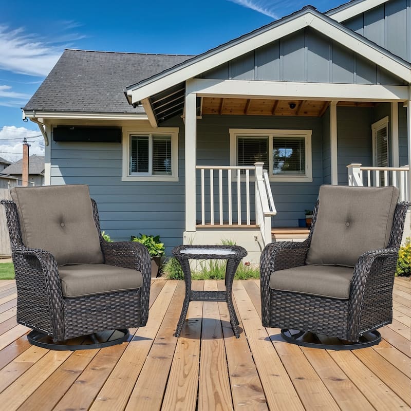 Outdoor Swivel Rocker Patio Chairs with Table Set of 2 - Borwn - Grey