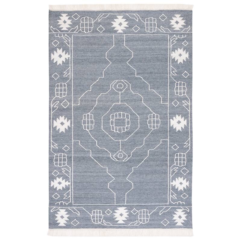 SAFAVIEH Handmade Kilim Kamlesh Moroccan Boho Rug - 7' Square - Dark Grey/Ivory - Square