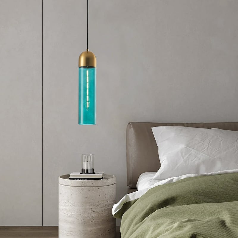 Modern Green Glass Cylinder Pendant Light Fixture for Kitchen Island Decor