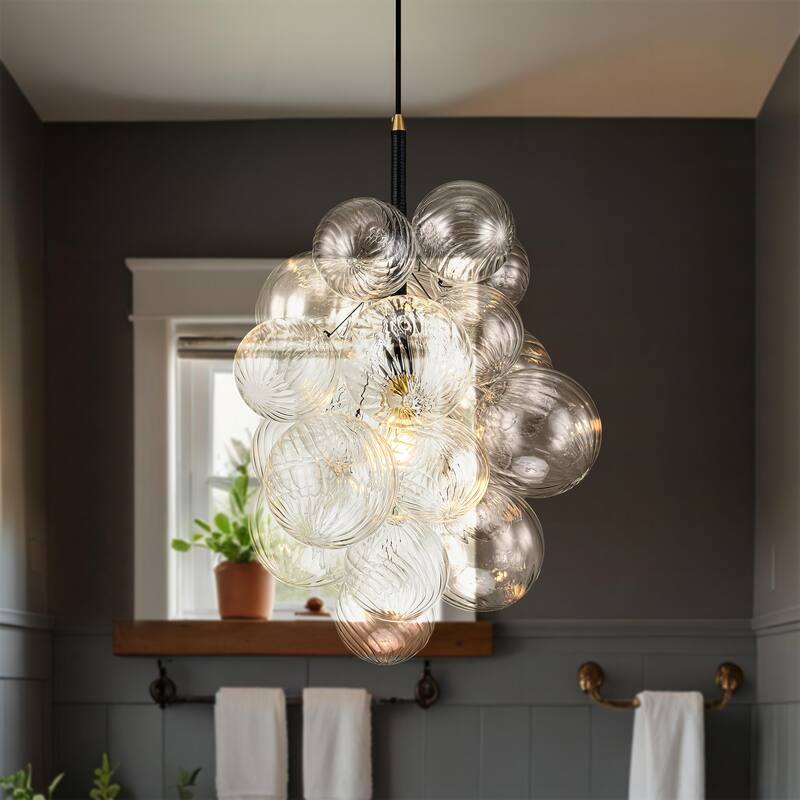 1-Light Modern Gold Chandelier Cluster Clear Swirled Glass Globe Bubble Chandelier with 1 Bulb Included