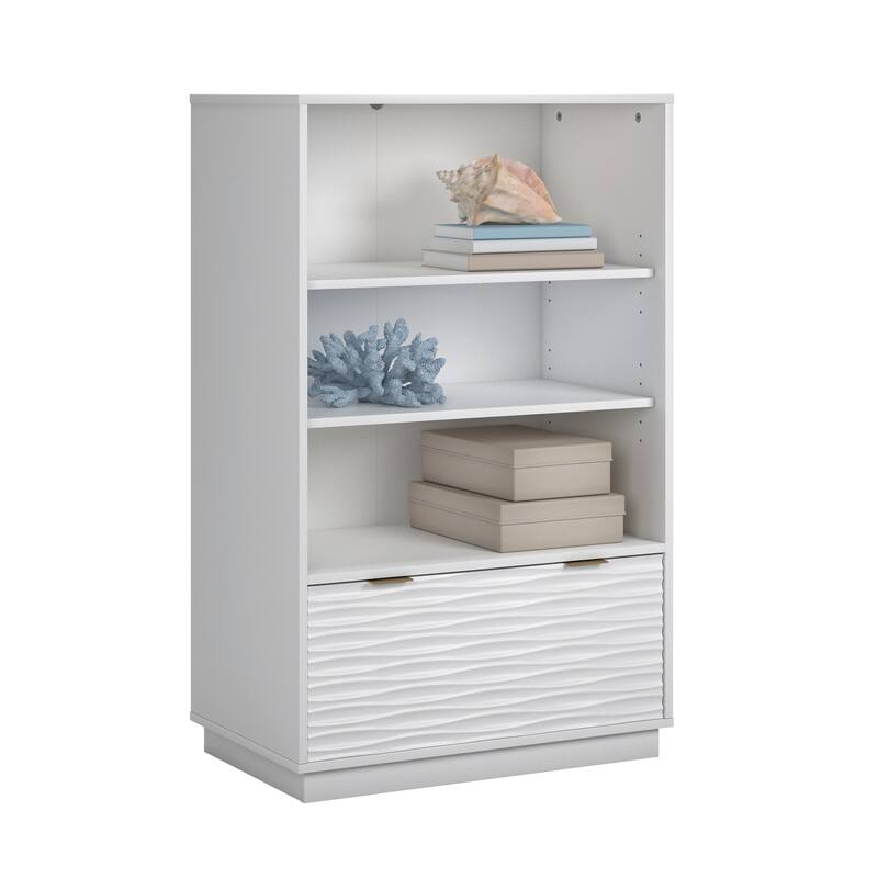 Engineered Wood Coastal Bookcase With Lower Drawer, White - 30.04"W x 18.5"D x 48.35"H