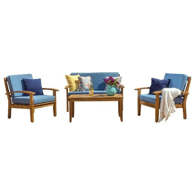 Peyton 4-piece Outdoor Wooden Chat Set by Christopher Knight Home