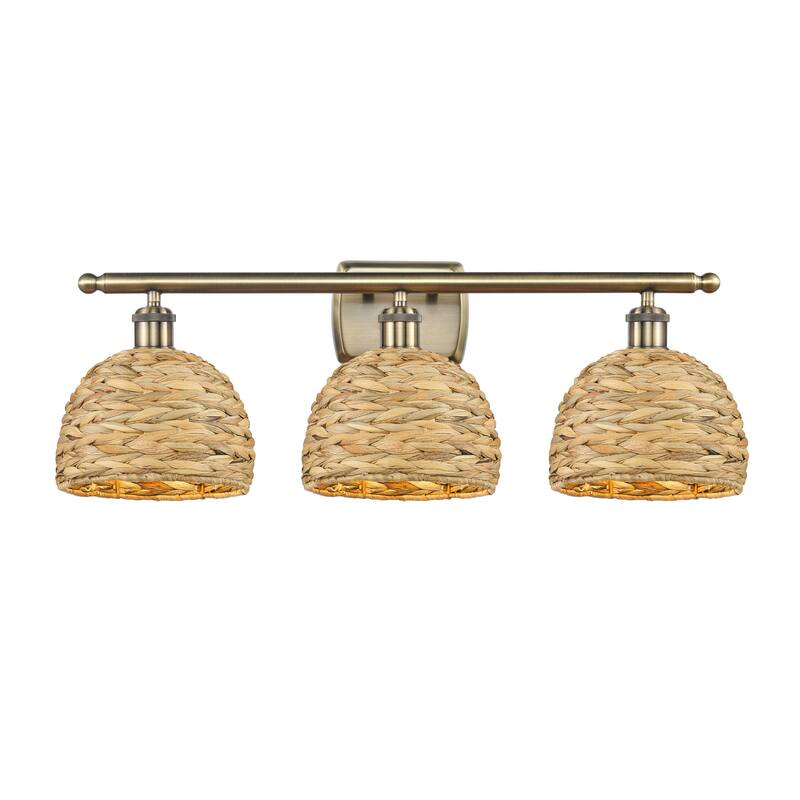 Innovations Lighting 516-3W-12-28 Woven Rattan Vanity Woven Rattan 3 - Antique Brass / Natural