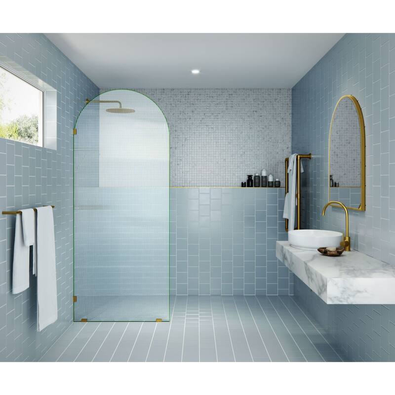 Glass Warehouse ARC-FL-34 Maven 86-3/4" High x 34" Wide Shower Screen - Satin Brass