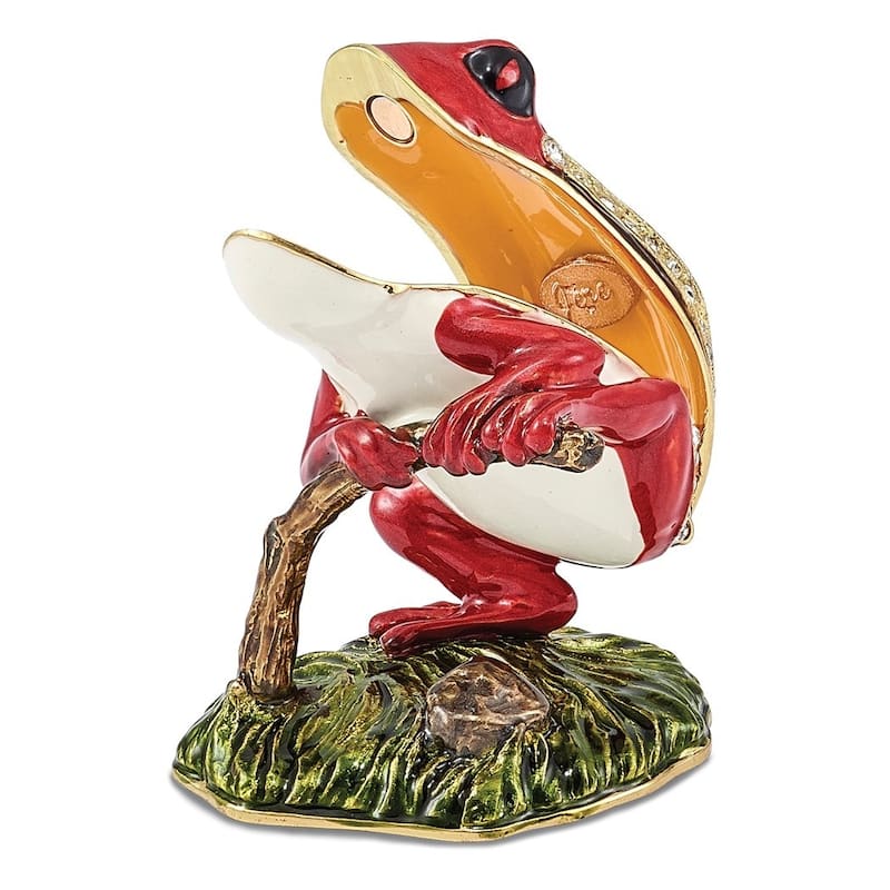 Curata Pewter Crystals Gold-Tone Enameled Rascal Red Frog on Branch Trinket Box on 18 Inch Necklace