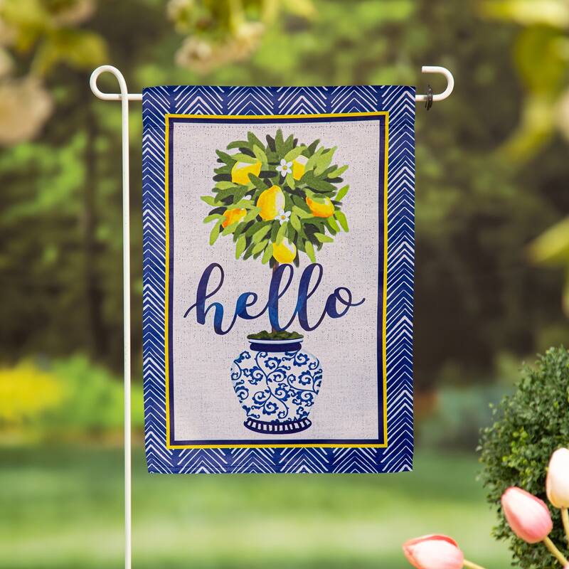Hello Lemon Tree Burlap Garden Flag