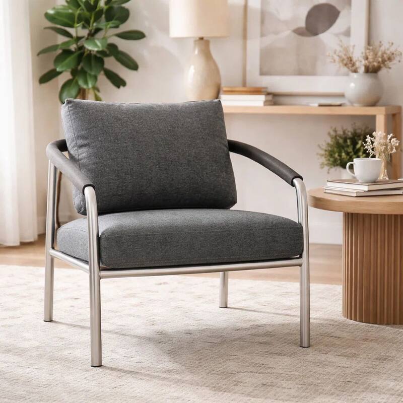 Phil 32 Inch Armchair, Slate Gray Rope Accent, Fade Resistant Cushions