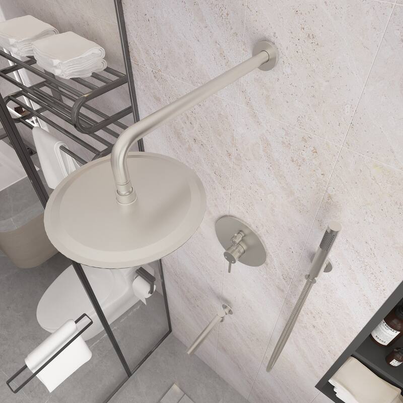 Clihome 10" Wall Rainfall 3 Way Round Shower System With Swivel Bathtub Spout