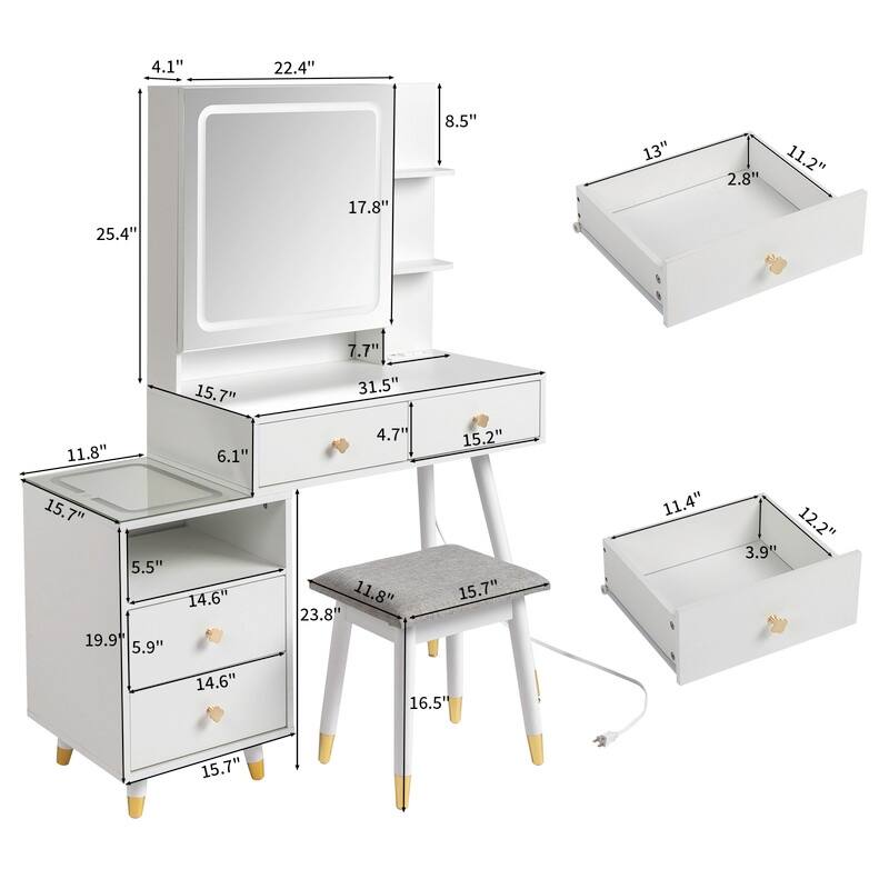 4 drawers Dressing table set with plugs