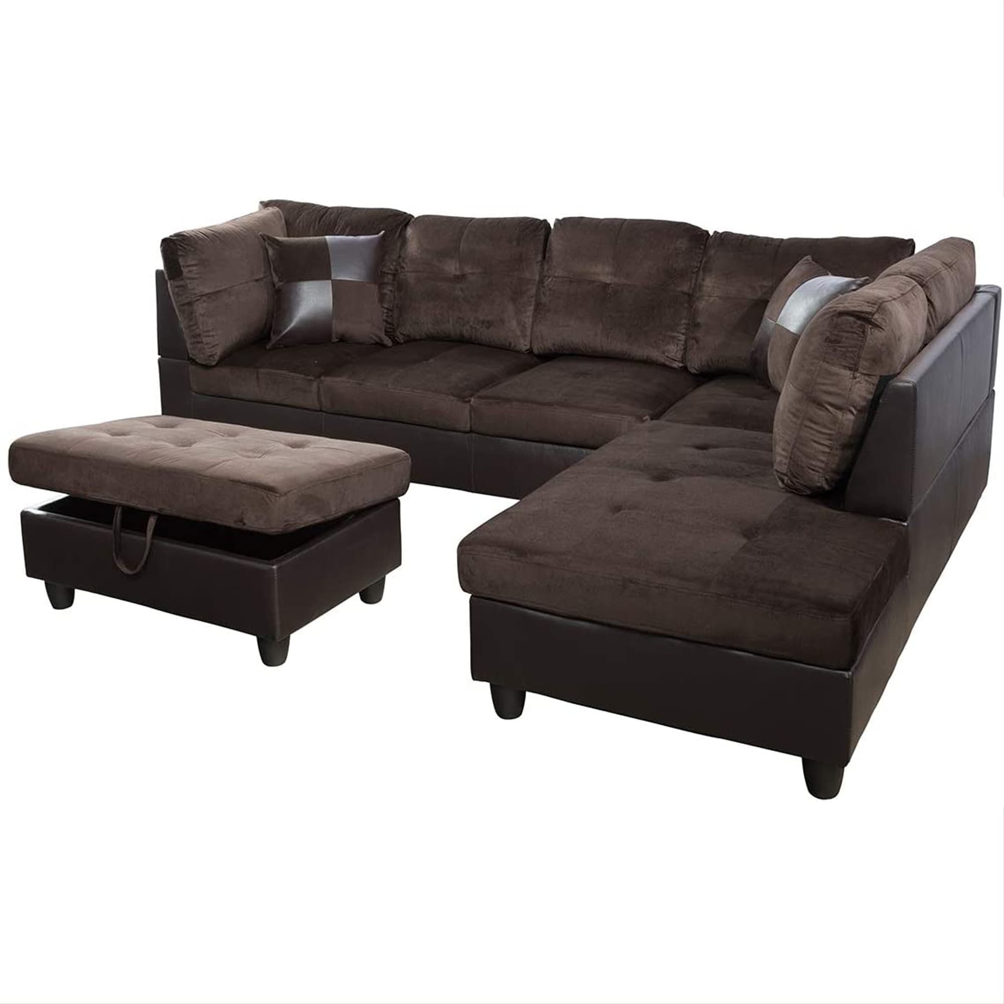 3-Pieces Sectional Sofa Set,Right Facing,Chocolate