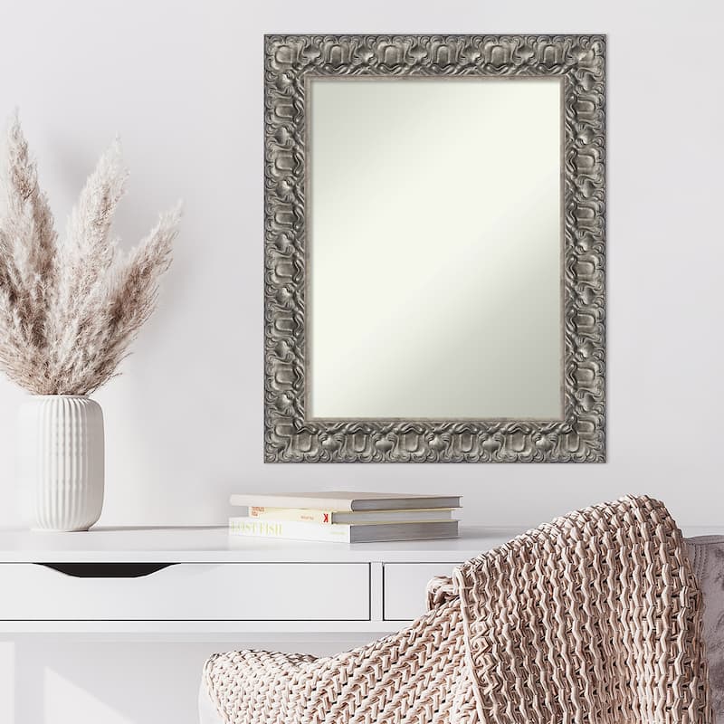 Non-Beveled Wood Wall Mirror - Silver Luxor Frame