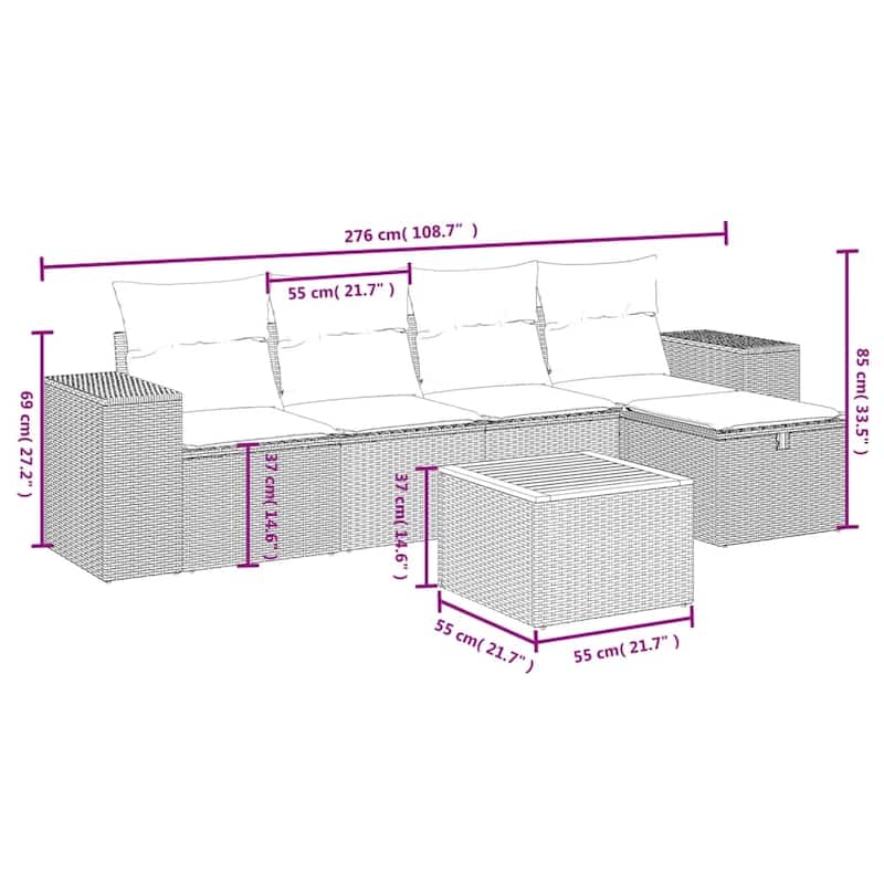 vidaXL Patio Sofa Set with Cushions Outdoor Furniture 6 Piece Poly Rattan