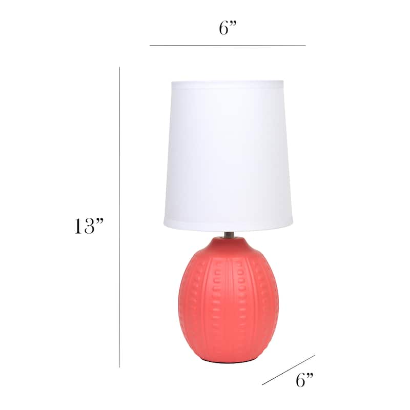 Ceramic Oval Table Lamp with Fabric Shade for Bedroom, Living Room - 6 x 6 x 13 in. (L x W x H)