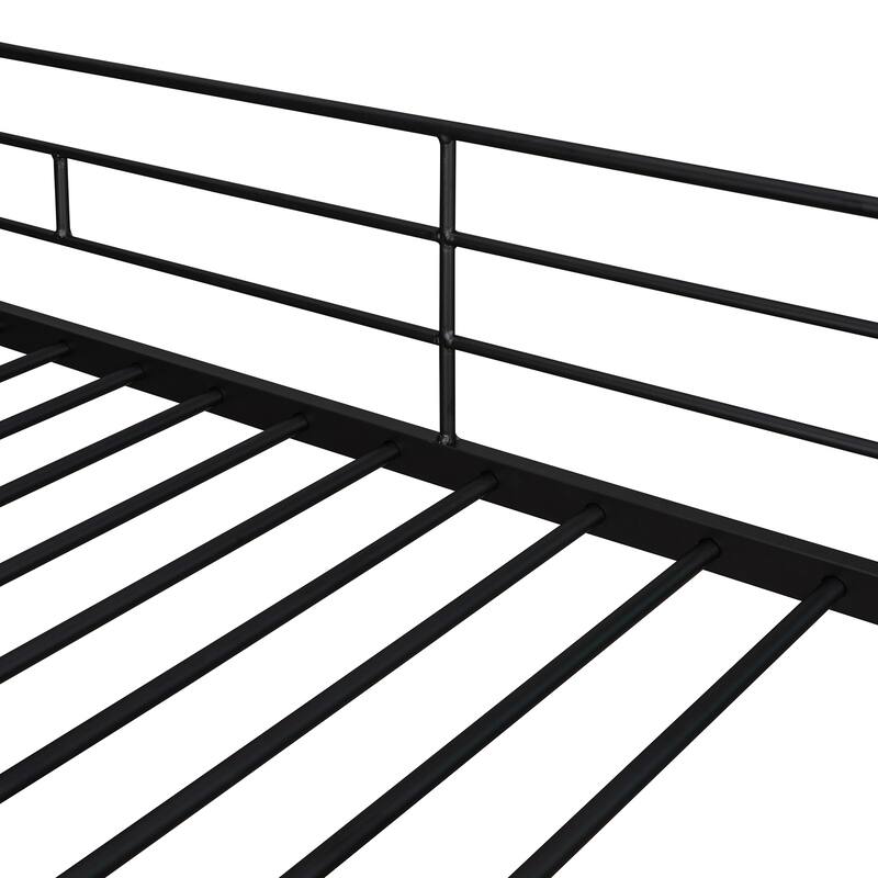 Black Twin Size Metal Loft Bed with Desk and Shelves for Kids