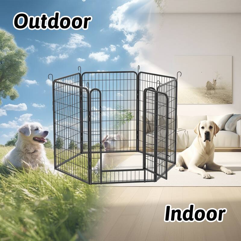 6 Panels Dog Fence Heavy Duty Metal Playpen with door