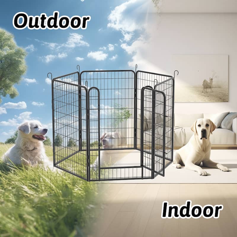 6 Panels Heavy Duty Metal Playpen with door,39.37"H Dog Fence Pet Exercise Pen for Outdoor, Indoor