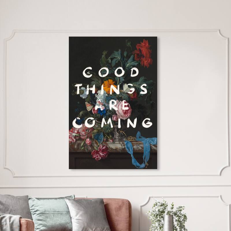 Wynwood Studio Canvas Fashion and Glam Good Things White and Dark Green Modern & Contemporary Wall Art Canvas Print - 54 x 36