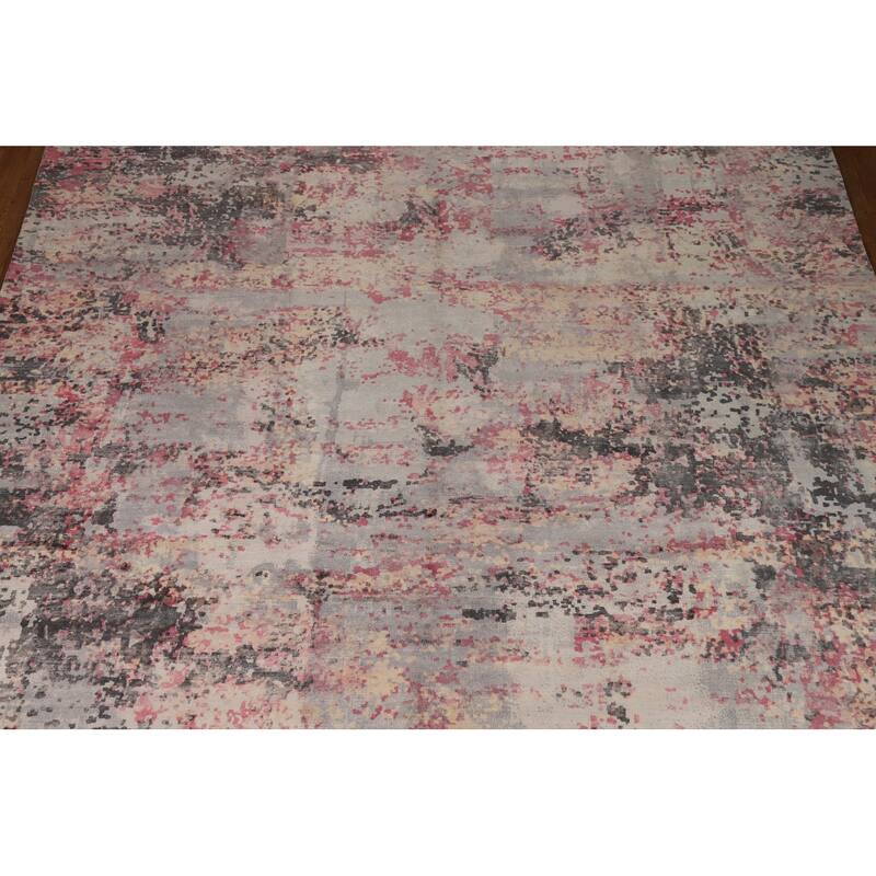 Contemporary Abstract Indian Area Rug Hand-Knotted Wool Carpet - 9'0"x 11'10"