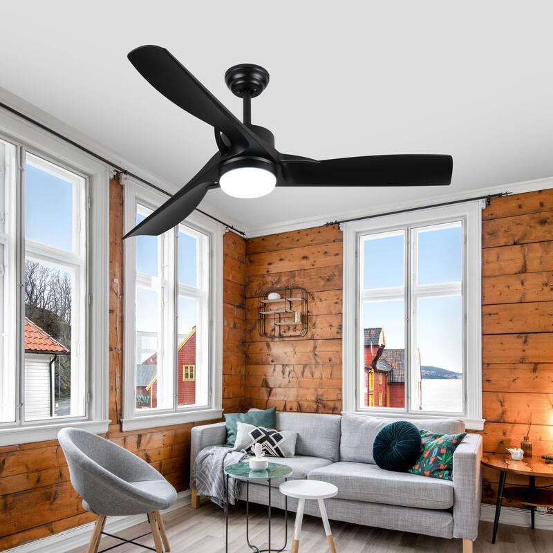 3 Blades Propeller Smart Ceiling Fan Light, 52 Inch Ceiling Fan with Remote Control, 6-Speed, 2 Downrods