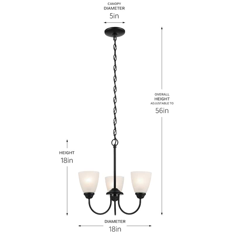 Kichler Lighting Jolie 3-Light Mini Chandelier with Satin Etched Glass in Black