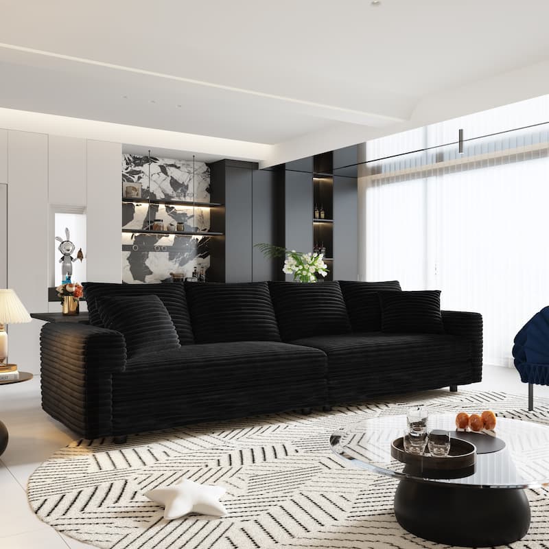 102.4" Corduroy Couch with Ottomans, 4 Seat Convertible Modular Sectional Sofa, Upholstered Couches with Pillows for Living Room