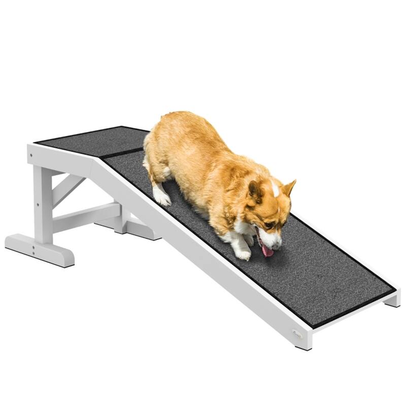 Pet Ramp with Anti-Slip Carpet Flat Surface Suitable for Older or Small Pets - 49.25" L x 15.75" W x 14" H - White-Grey
