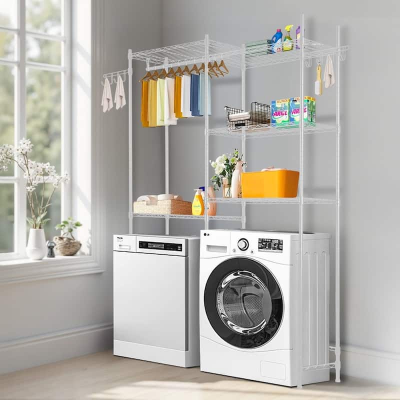 Adjustable Laundry Room Storage Shelf Over Washer and Dryer Sturdy Carbon Steel Organizer Rack