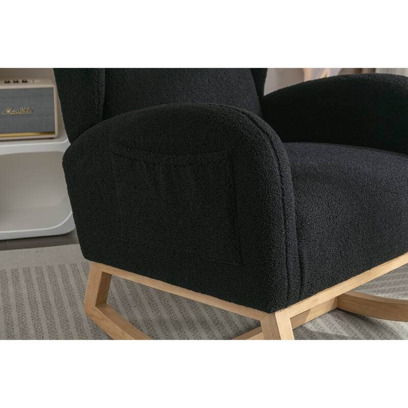 Rocking Chair Nursery, Modern Upholstered Glider Rocker with Side Pocket, High Backrest Accent Armchair for Living Room